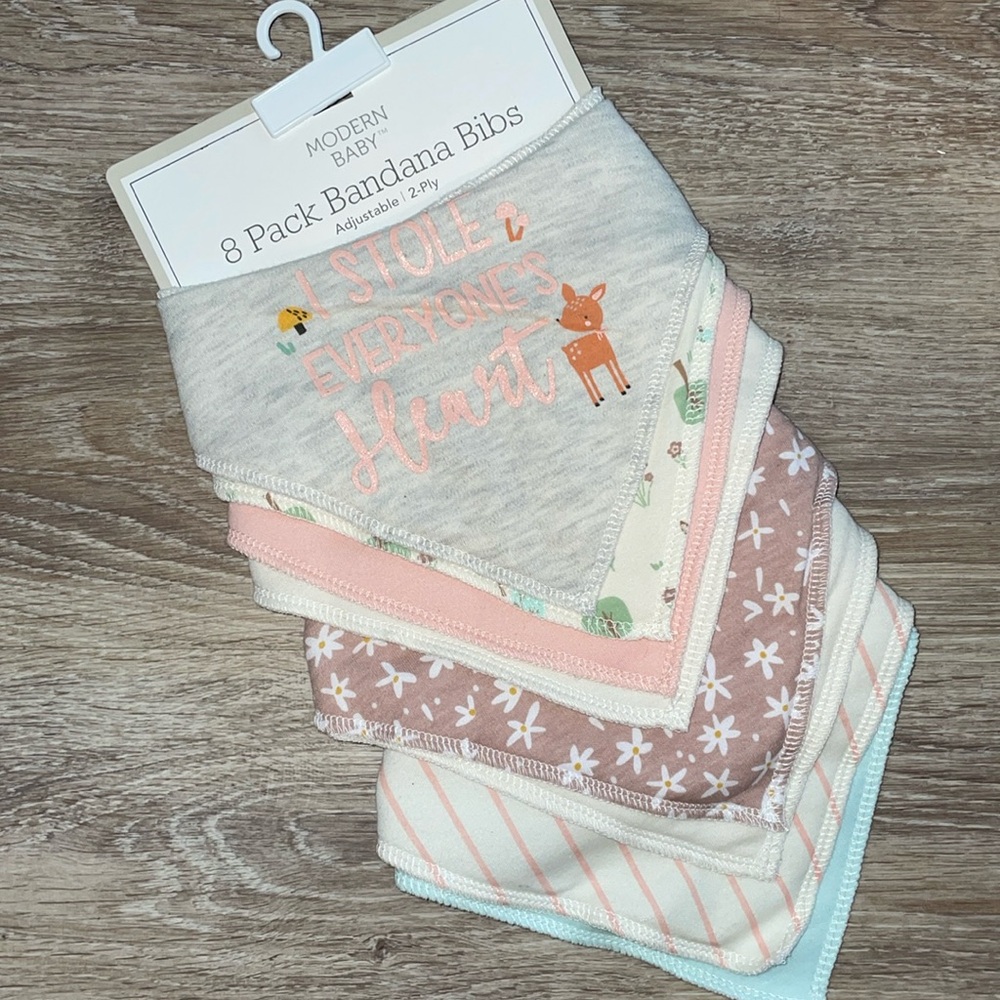 Modern Baby Girl Deer Adjustable Snap Bandana Bibs 8 Pack NWT NEW